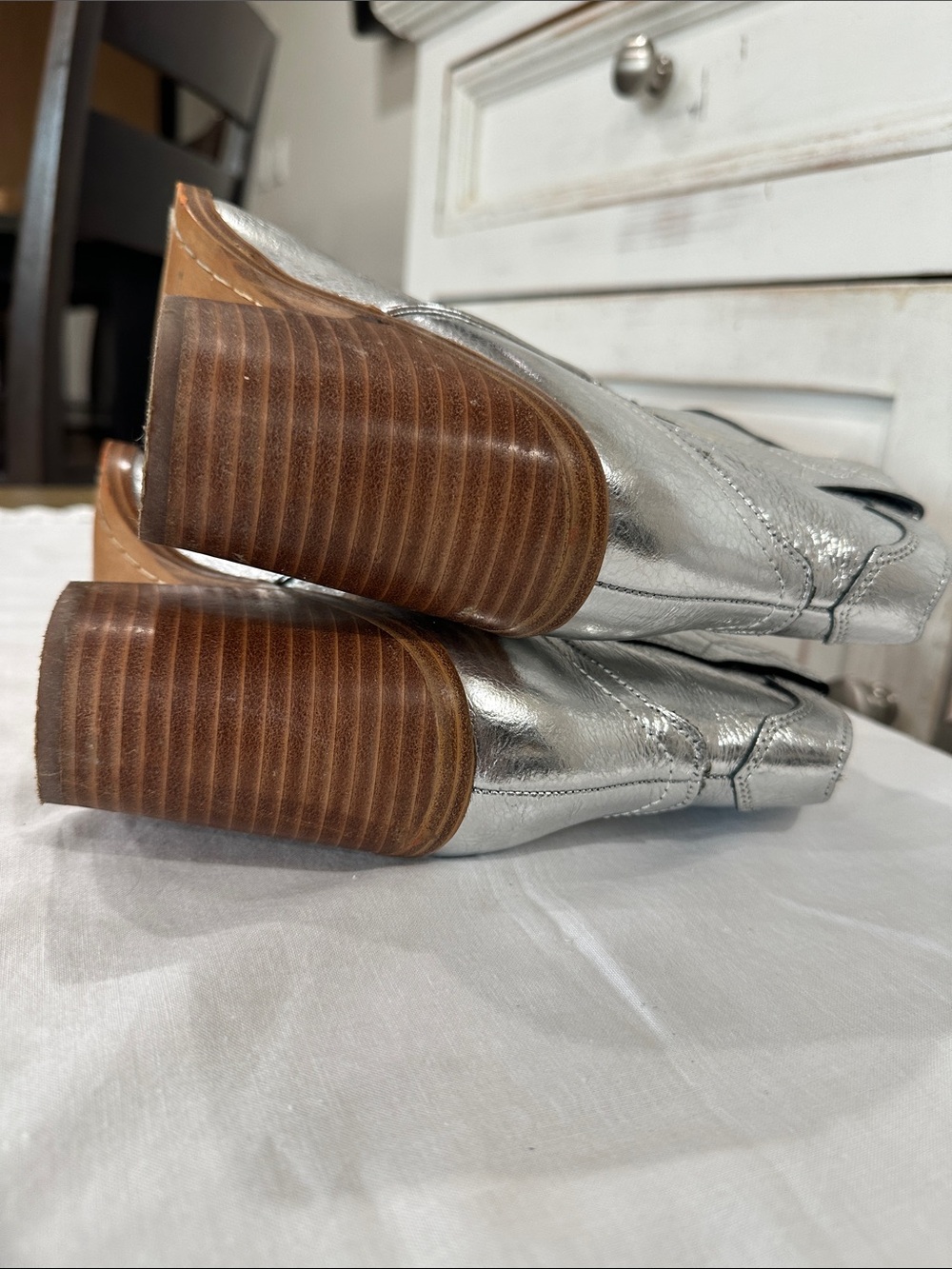 Marc Fisher Metallic Silver Western Pointed Ankle Booties - Picture 4 of 7